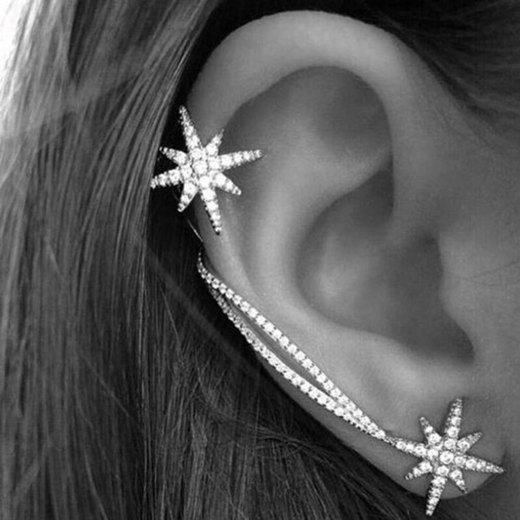 Jewelry - NEW! 925 Silver Rhinestone Statement Cuff Earrings